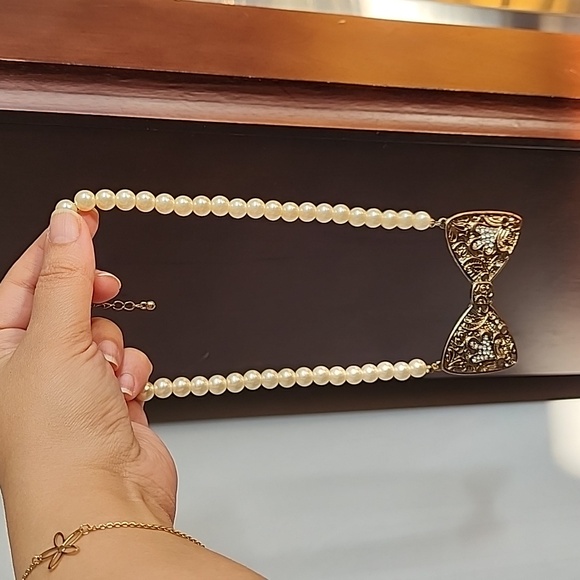 Vintage Pearl ribbon necklace - Picture 3 of 4